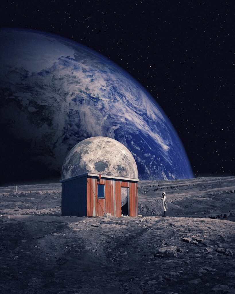 moon, space, fantasy, building, astronaut, planet, earth, outer space, photomanipulation, digital art, surreal, art, artwork, space, space, planet, planet, outer space, outer space, outer space, outer space, outer space, surreal, surreal